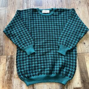 Peruvian Connection Alpaca Balloon Sleeve Houndstooth Teal/Black Sweater Medium